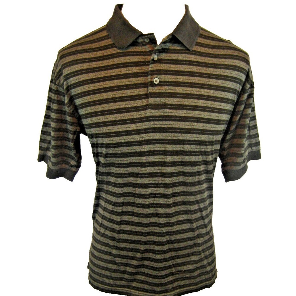 Mens Golden Bear Jack Nicklaus Black/Gray Stripe SS Cotton Golf Shirt sz M